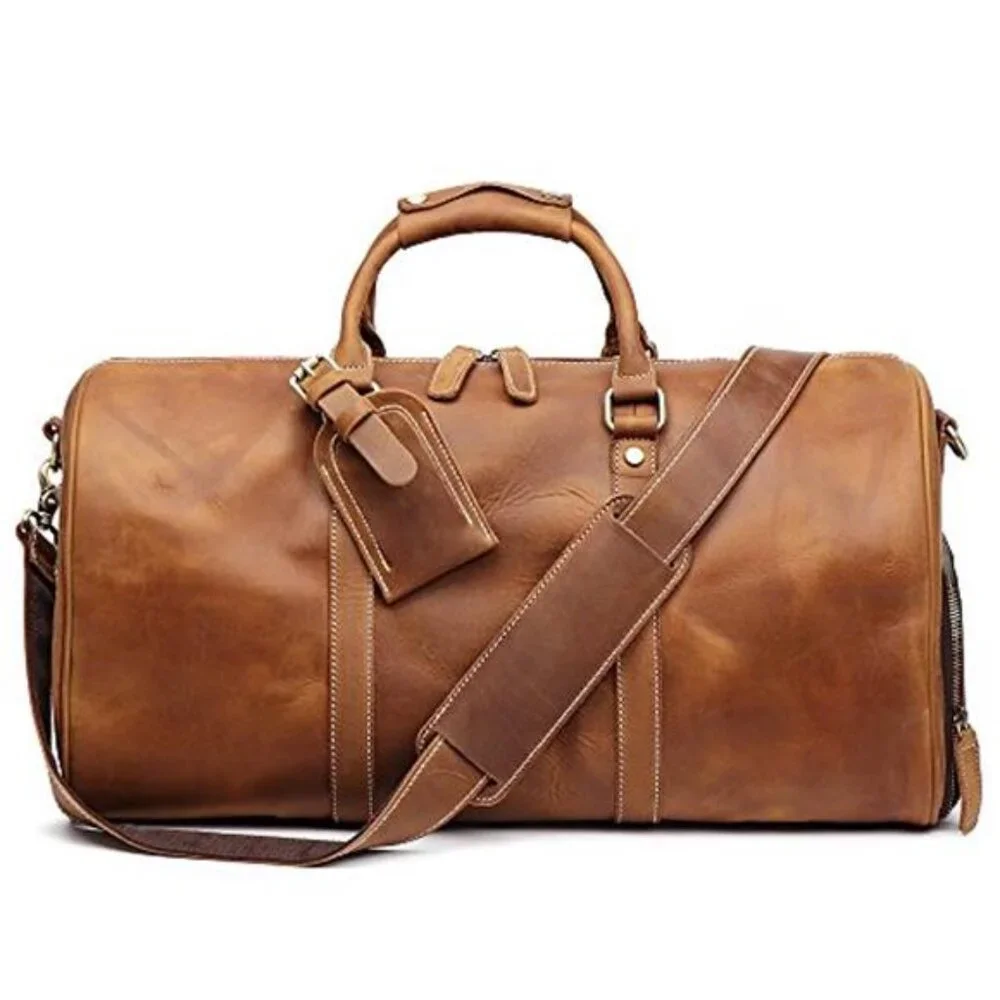 Men's Leather Duffle Bag Retro Carry on Handbag